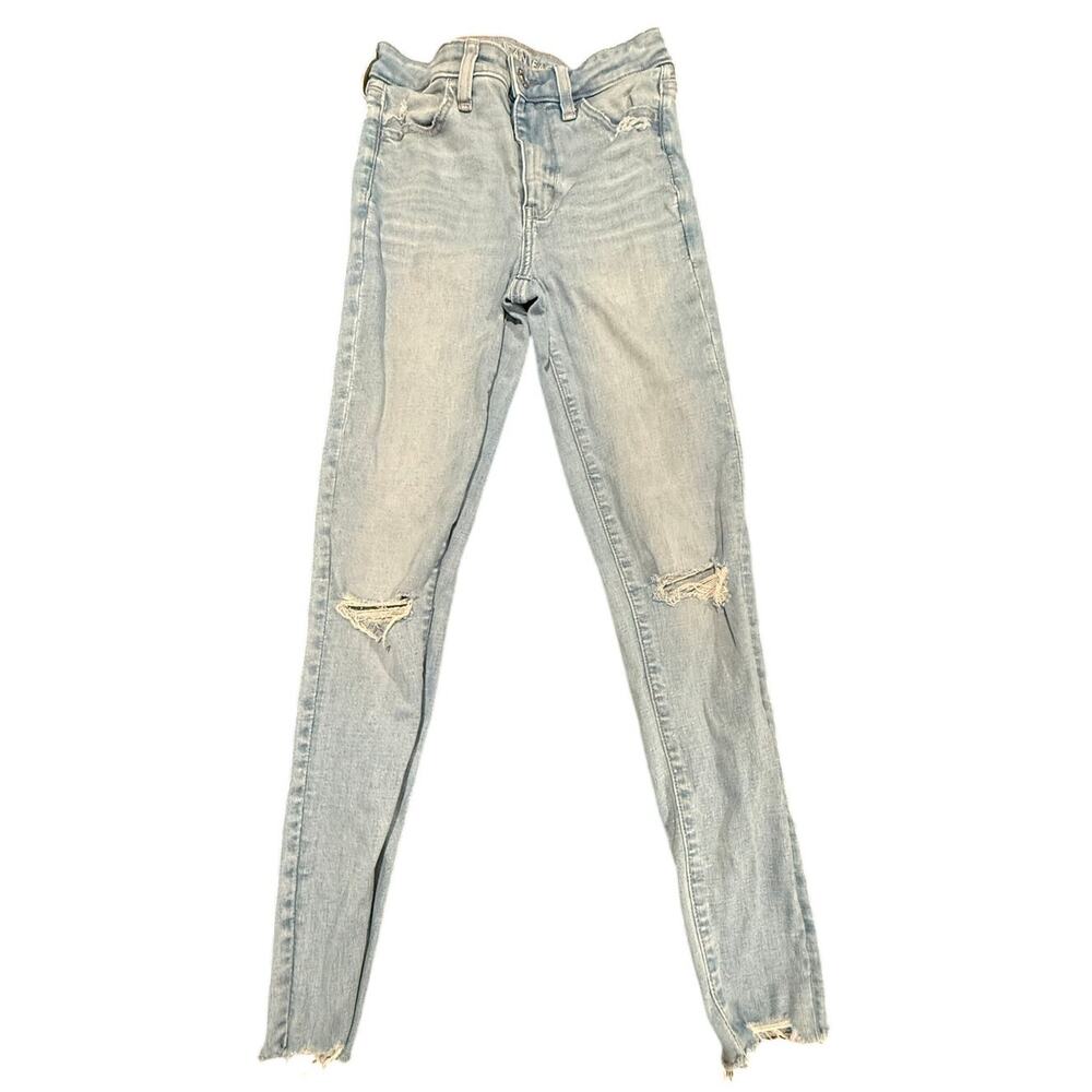 American Eagle Next Level Super High-Rise Jeans Light Wash Distressed Size 0